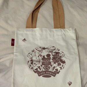 White and Brown Canvas Tote with Ornate Design